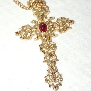 Vintage AVON Cross Pendant Necklace Gold-Tone